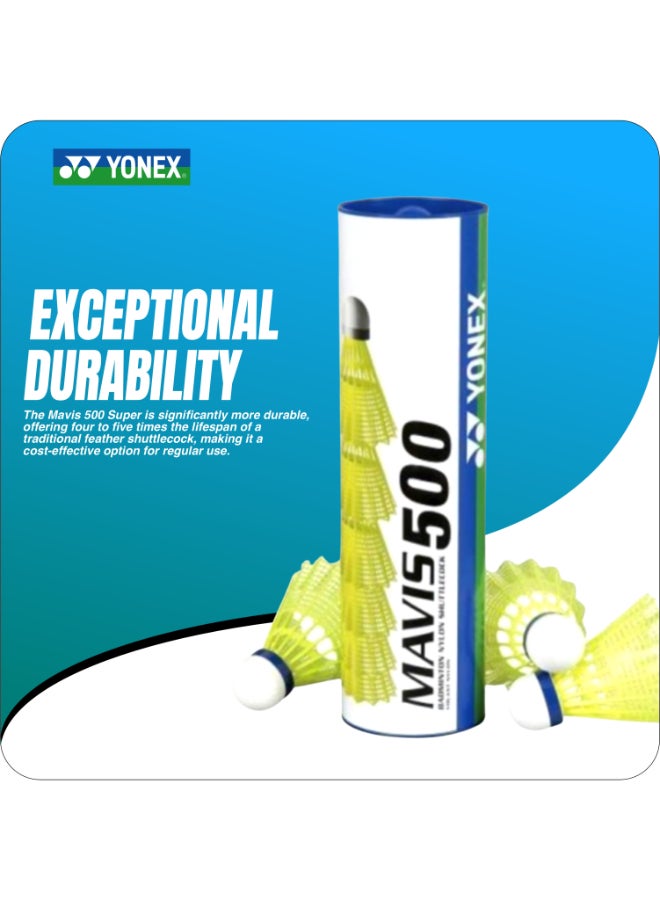 يونيكس كرات ريشة تنس الريشة Yonex Mavis 500 المصنوعة من النايلون الفائق، صناعة يابانية - عبوة من 6 كرات صفراء صناعية، تتميز بجناح عالي ومتانة فائقة، مناسبة للبطولات. - Image 5